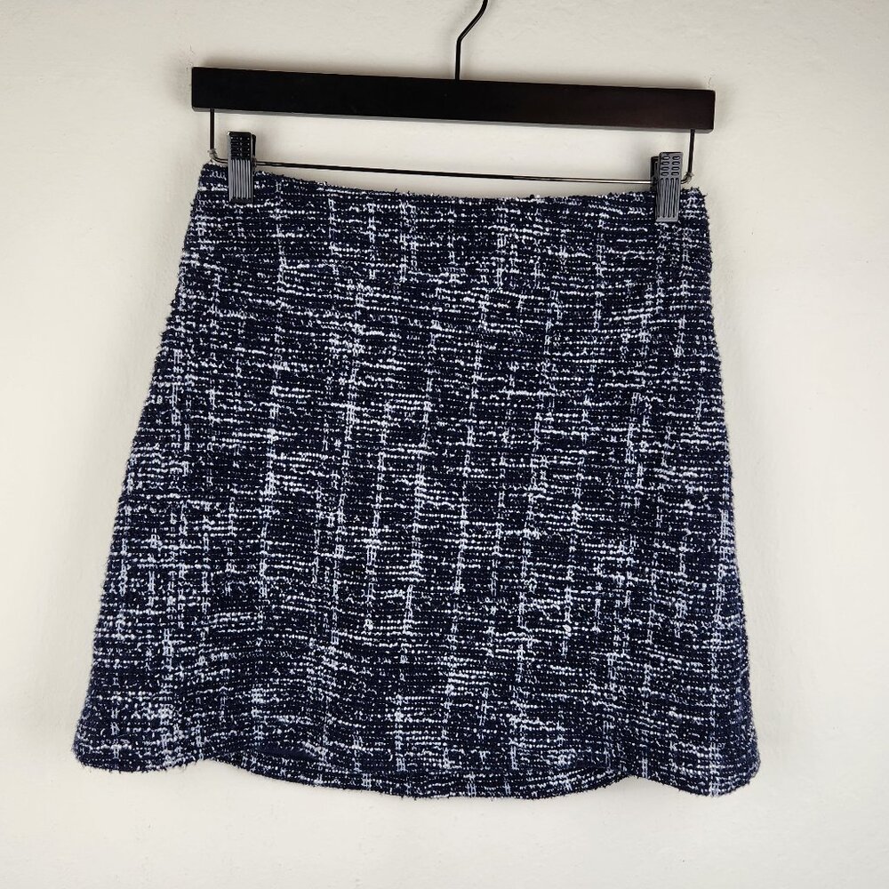 Maison Jules Navy White Tweed Metallic Mini Skirt sz 0